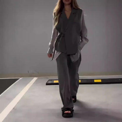 Ensemble pour femmes : haut en chiffon patchwork et pantalon à jambe droite