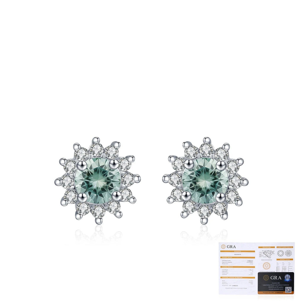 Snowflake Green Moissanite Stud Earrings | Sterling Silver