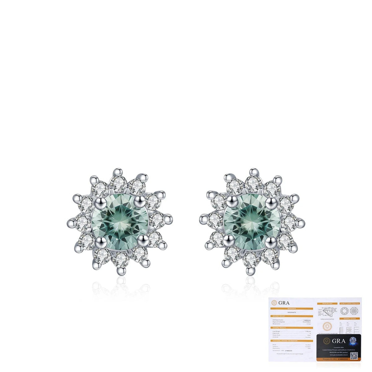 Snowflake Green Moissanite Stud Earrings | Sterling Silver