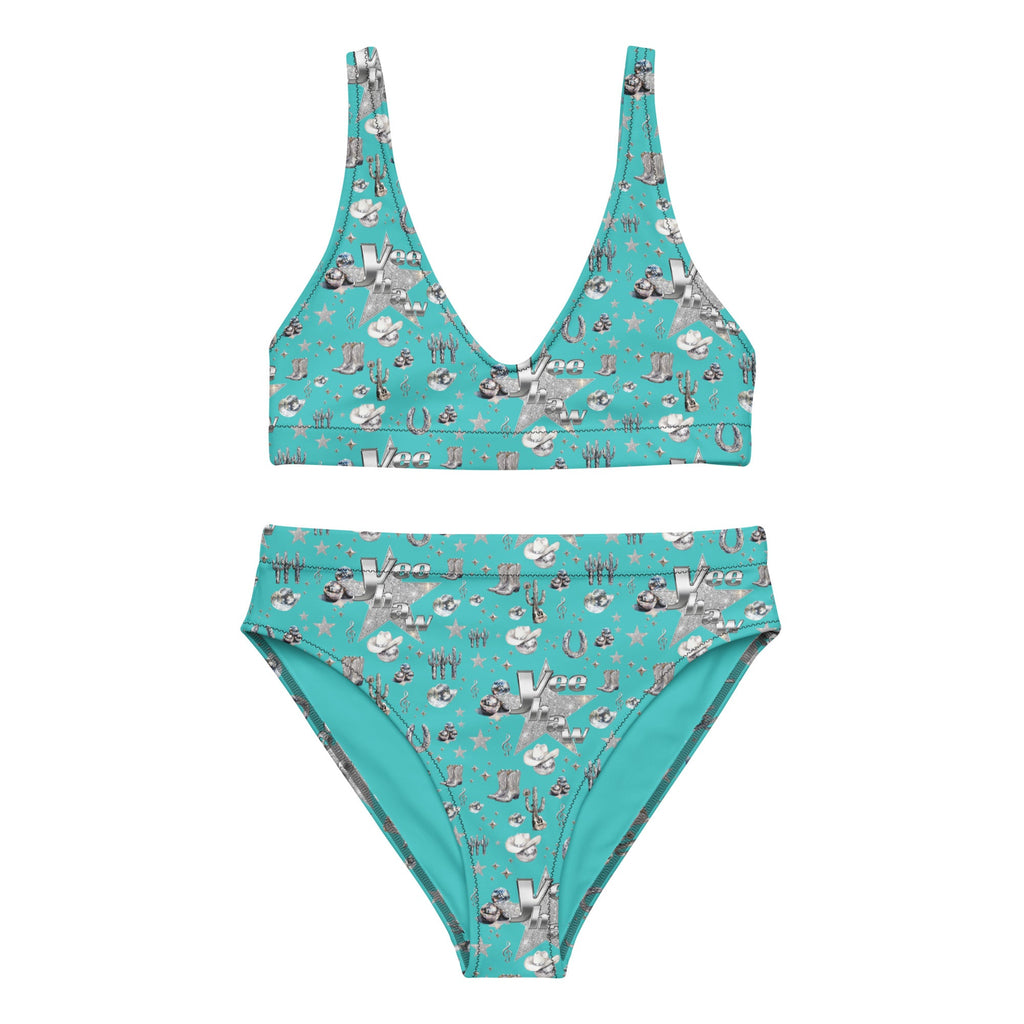 Turquoise rhinestone cowgirl print bikini