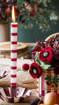 Burgundy & White Striped Dinner Candle – Sold Individually