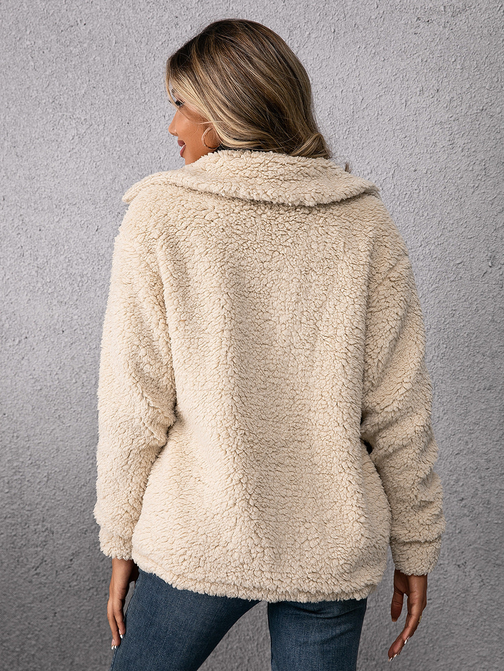 Women's Lapel Fleece Button Coat with Pockets