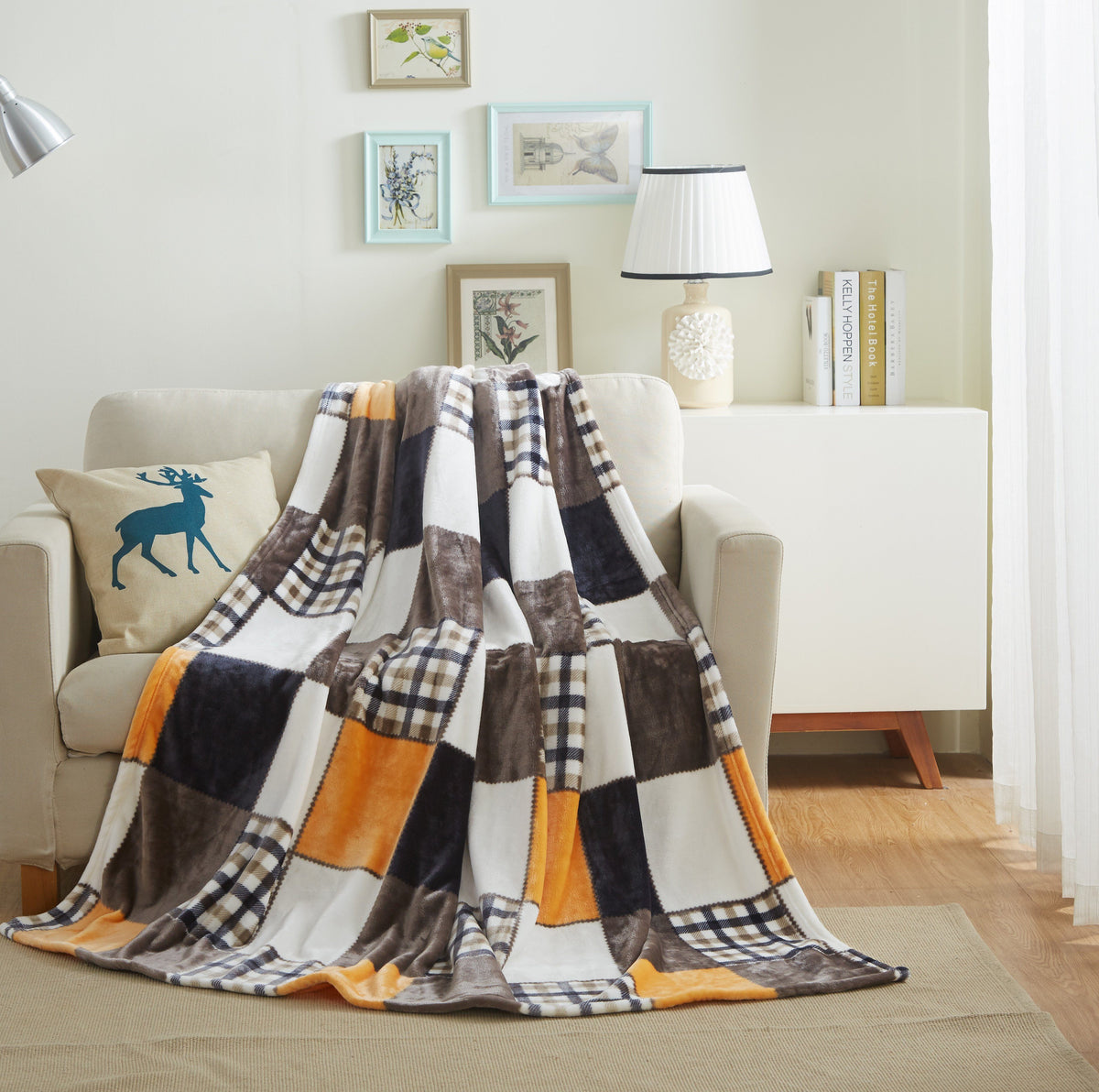Fall Farmhouse Plaid Patchwork Fleece Throw