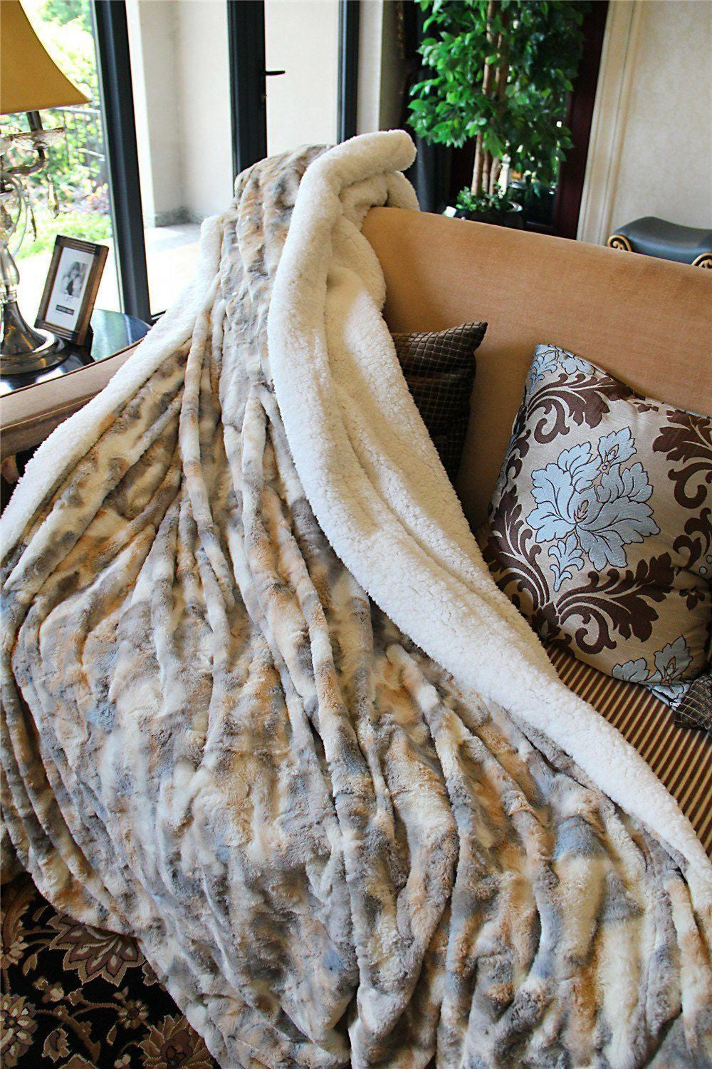 Luxury Russian Lynx Faux Fur Throw Blanket