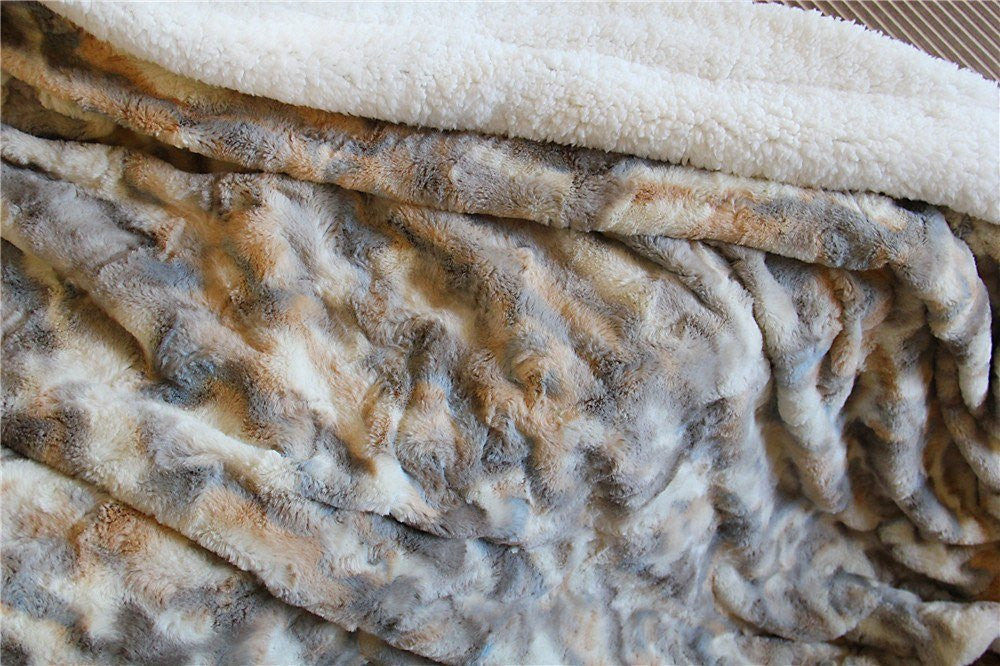 Luxury Russian Lynx Faux Fur Throw Blanket