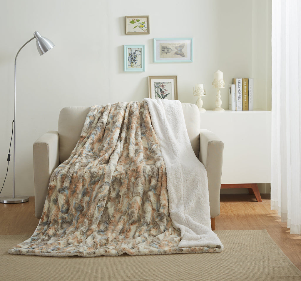 Luxury lynx faux fur throw blanket