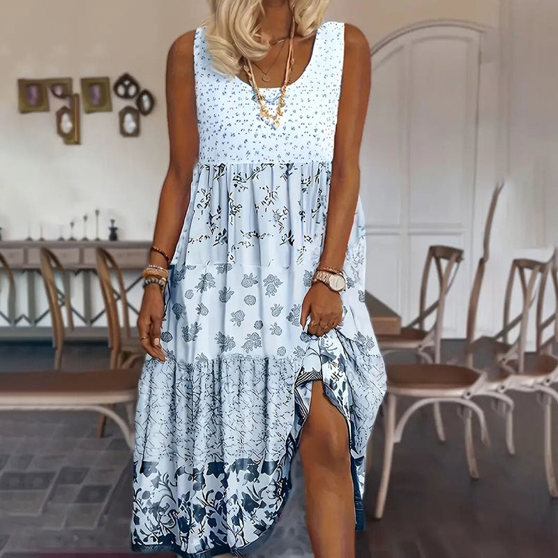 Robe longue bohème à imprimé floral grande taille , sans manches, à volants plissés