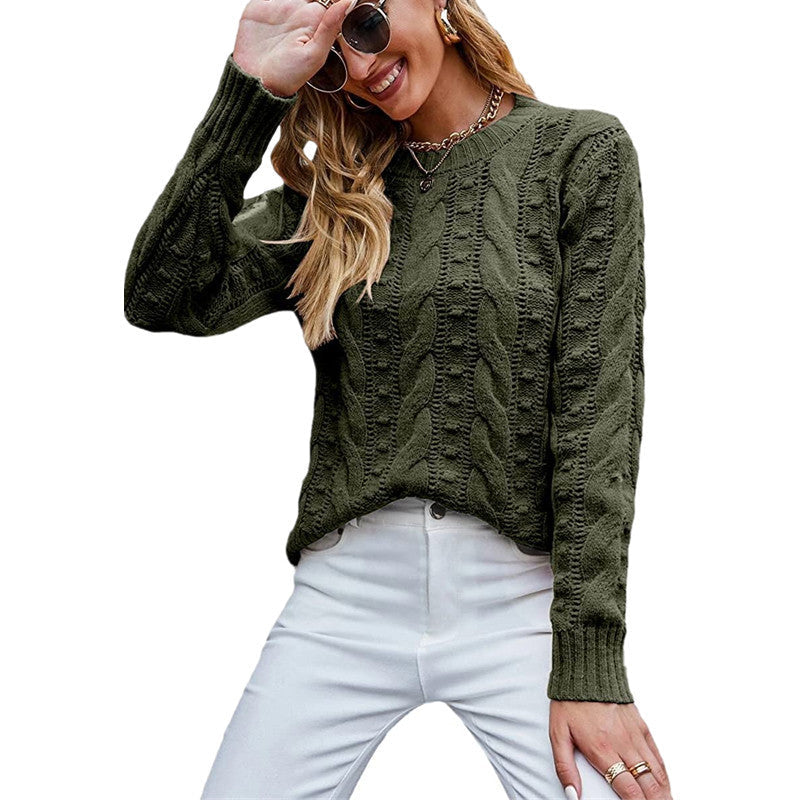Women's Long Sleeve Cable Knit Pullover Sweater