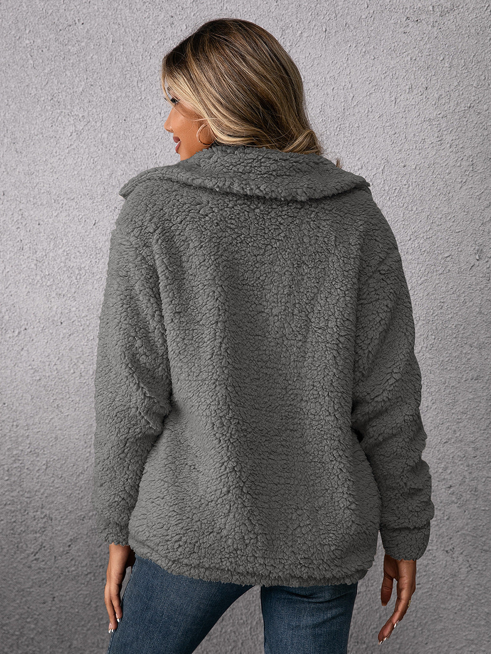 Women's Lapel Fleece Button Coat with Pockets