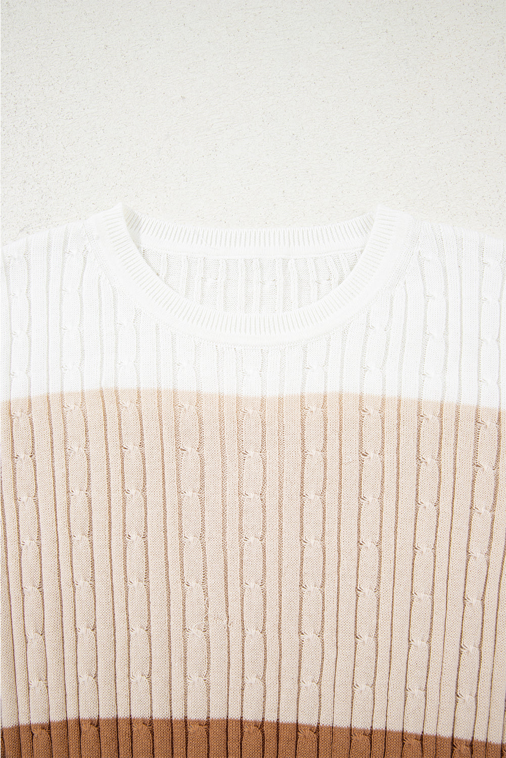 Colorblock Cable Knit Round Neck Sweater