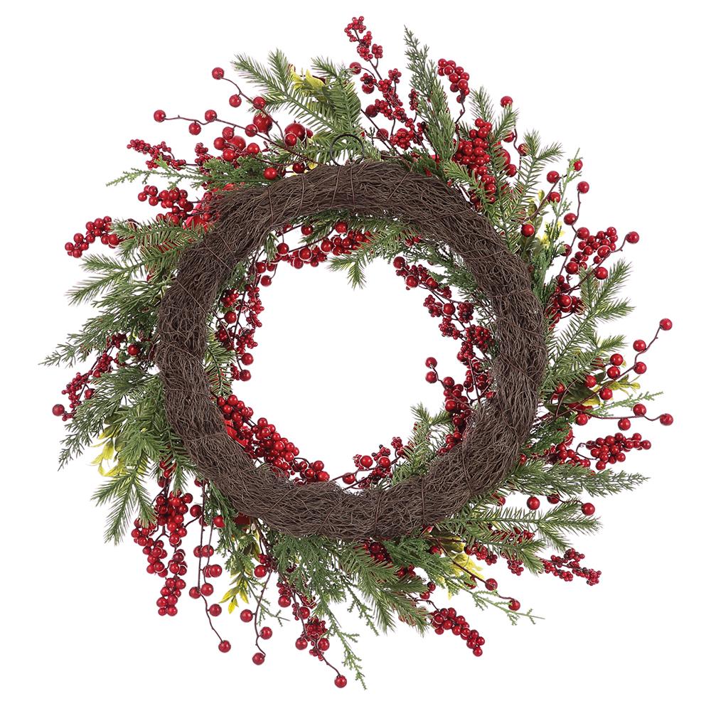 Cardinal, Red Berry & Pine Christmas Wreath – 24"