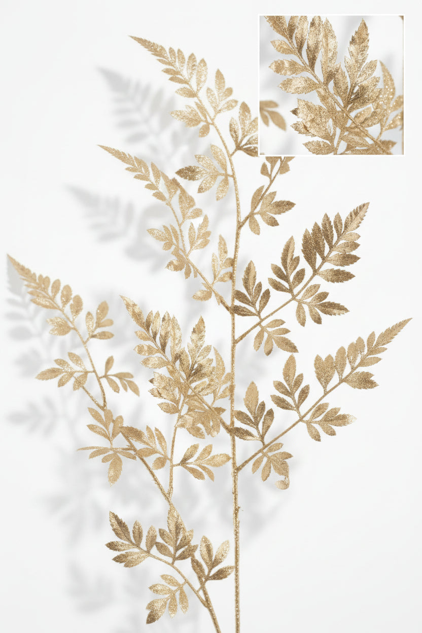 Gold Metallic Fern Stem Spray – 38"