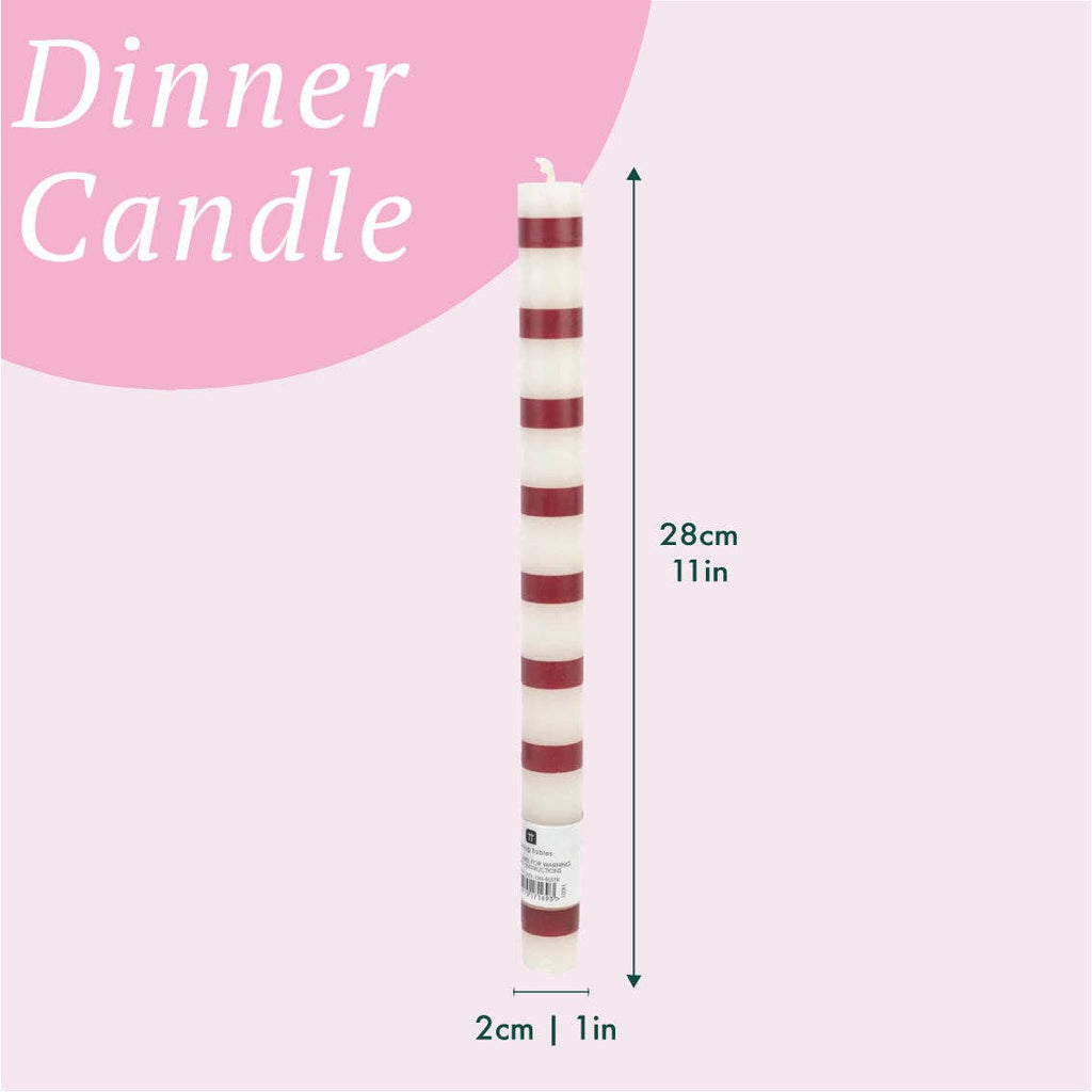Burgundy & White Striped Dinner Candle – Sold Individually