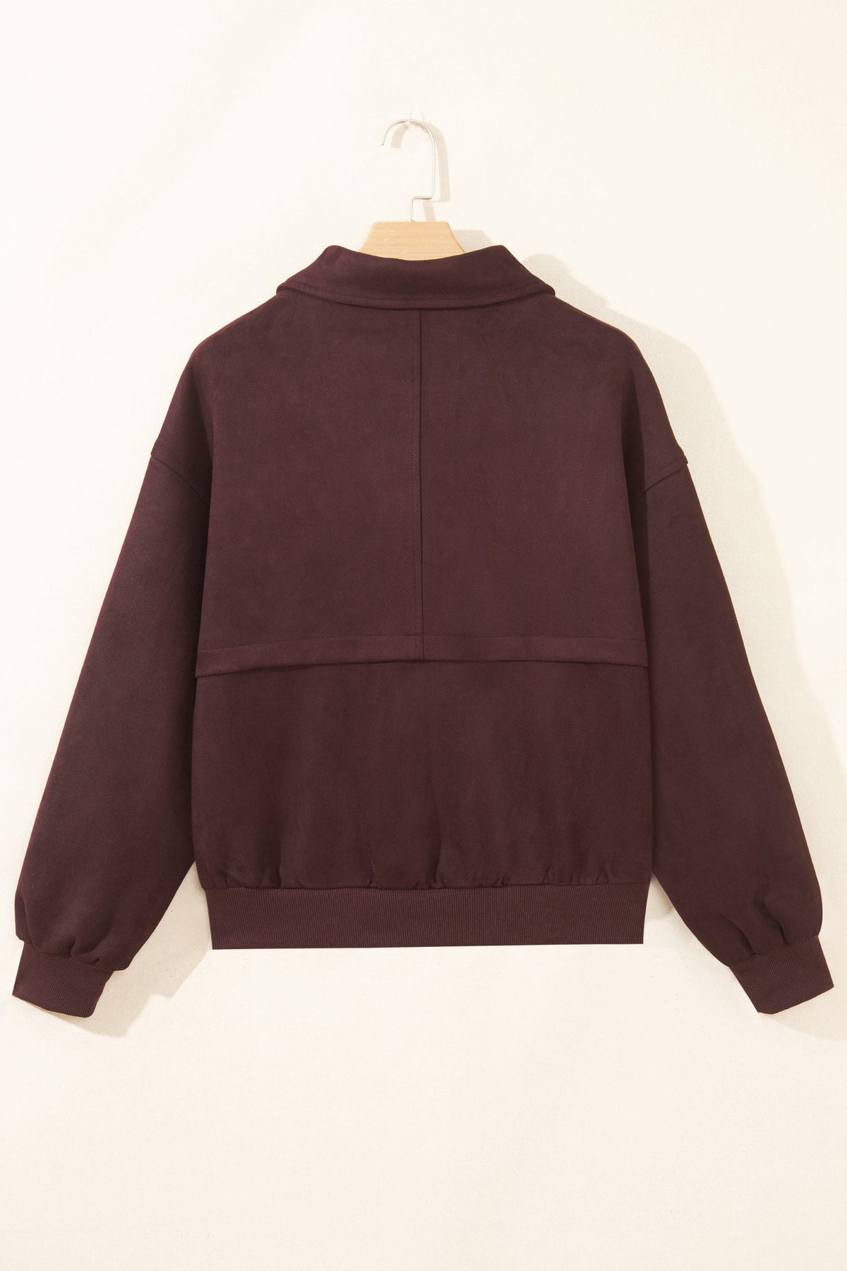 Solid Faux Suede Zip-Up Collared Jacket