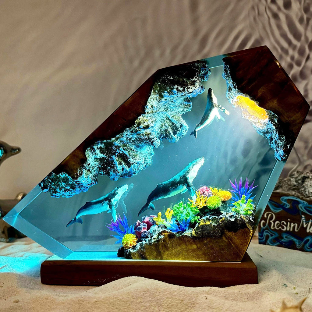 Humpback Whale Resin & Wood Night Lamp | 3 Sizes