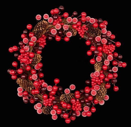 Iced Berry & Pinecone Wreath – 12"