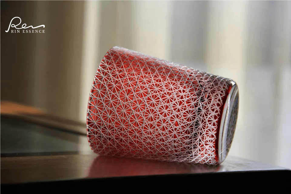 Satsuma Red Kiriko Crystal Glass | Chrysanthemum Cut | Single or Pair