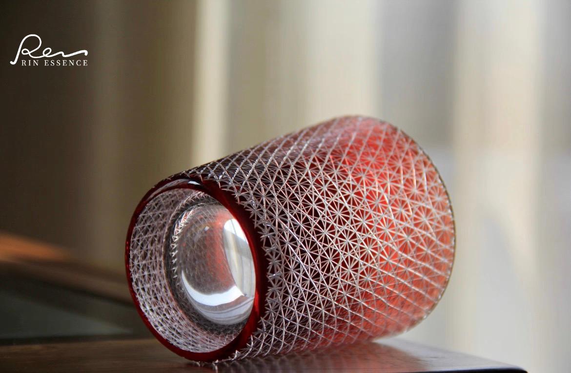 Satsuma Red Kiriko Crystal Glass | Chrysanthemum Cut | Single or Pair