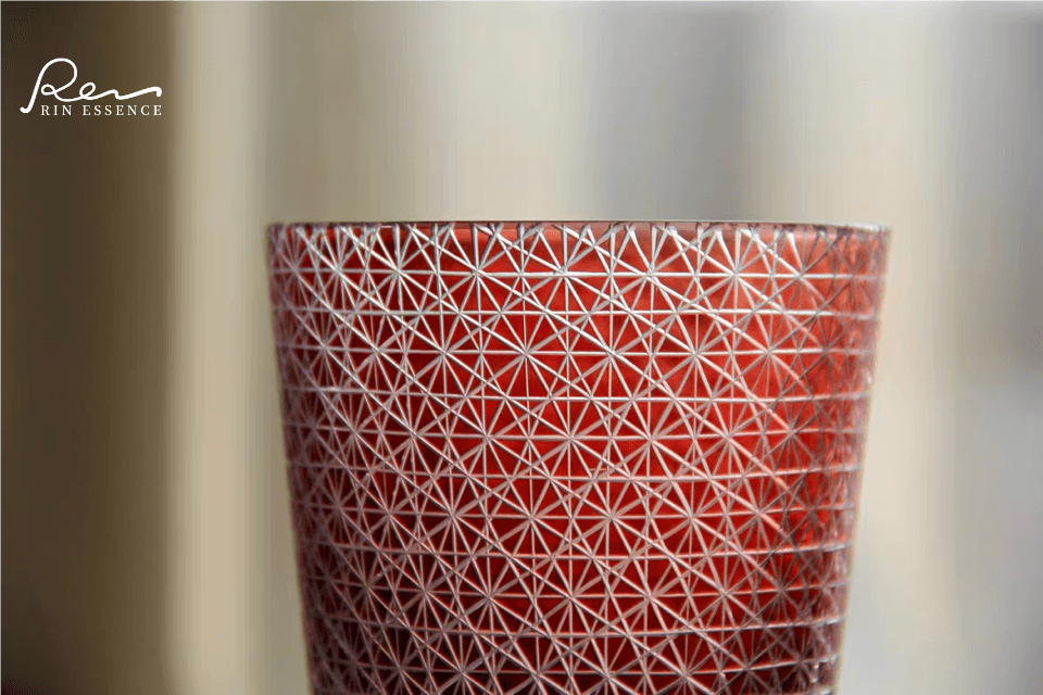 Satsuma Red Kiriko Crystal Glass | Chrysanthemum Cut | Single or Pair