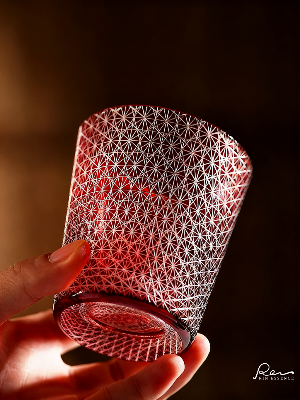 Satsuma Red Kiriko Crystal Glass | Chrysanthemum Cut | Single or Pair