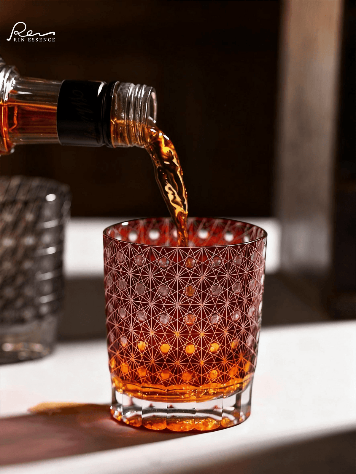 Satsuma Red Kiriko Crystal Glass | Chrysanthemum Cut | Single or Pair