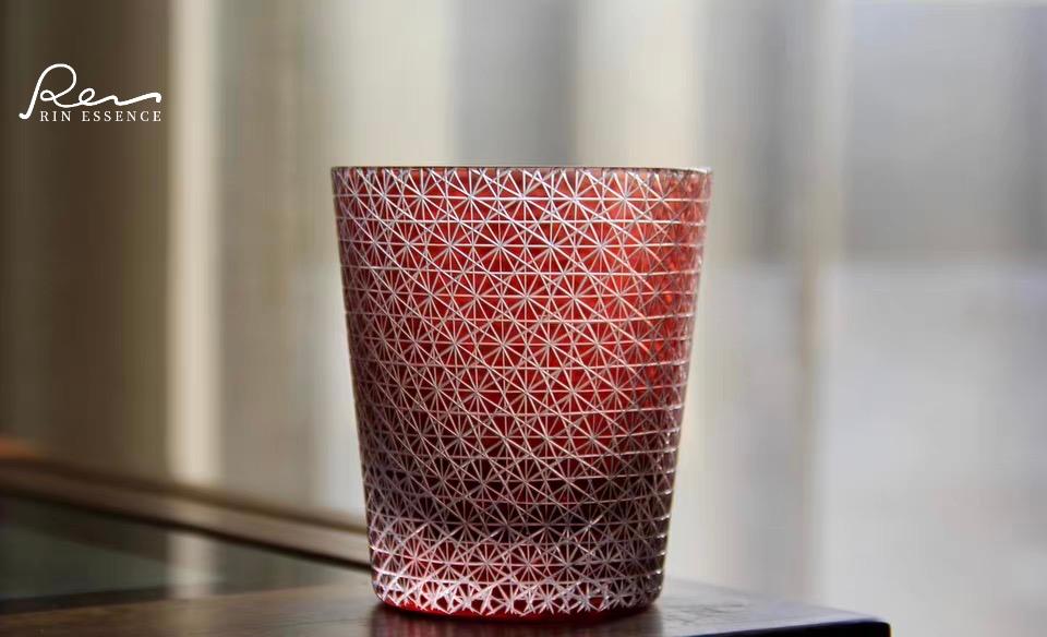 Satsuma Red Kiriko Crystal Glass | Chrysanthemum Cut | Single or Pair