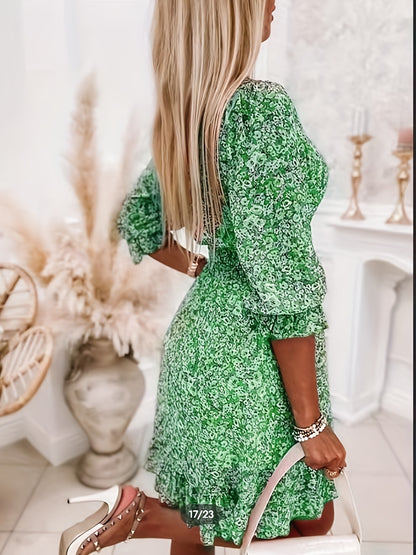Robe imprimée à col en V avec manches volantées - L'élégance intemporelle