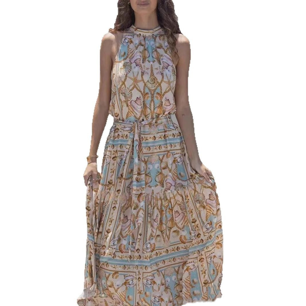 Robe longue bohème à manches longues, col en V, taille haute et imprimé floral