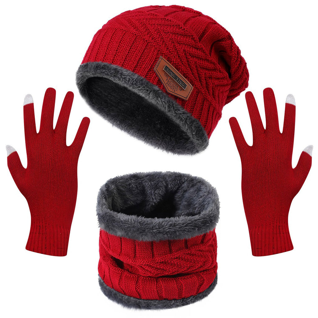 Knit Beanie, Scarf & Touchscreen Gloves 3-Piece Set