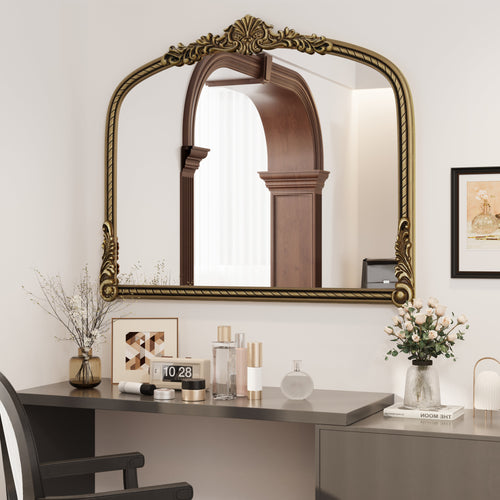 36.61" Wide Arch Vintage Relief Mirror Wall Hanging Elegant Decorative Mirror for Home Decor Retro Beautiful Design,Perfect for Living Room Bedroom and Hallway,Vintage