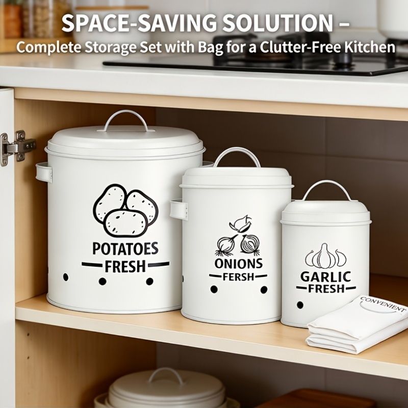 3-Piece Metal Vegetable Storage Set with Lids