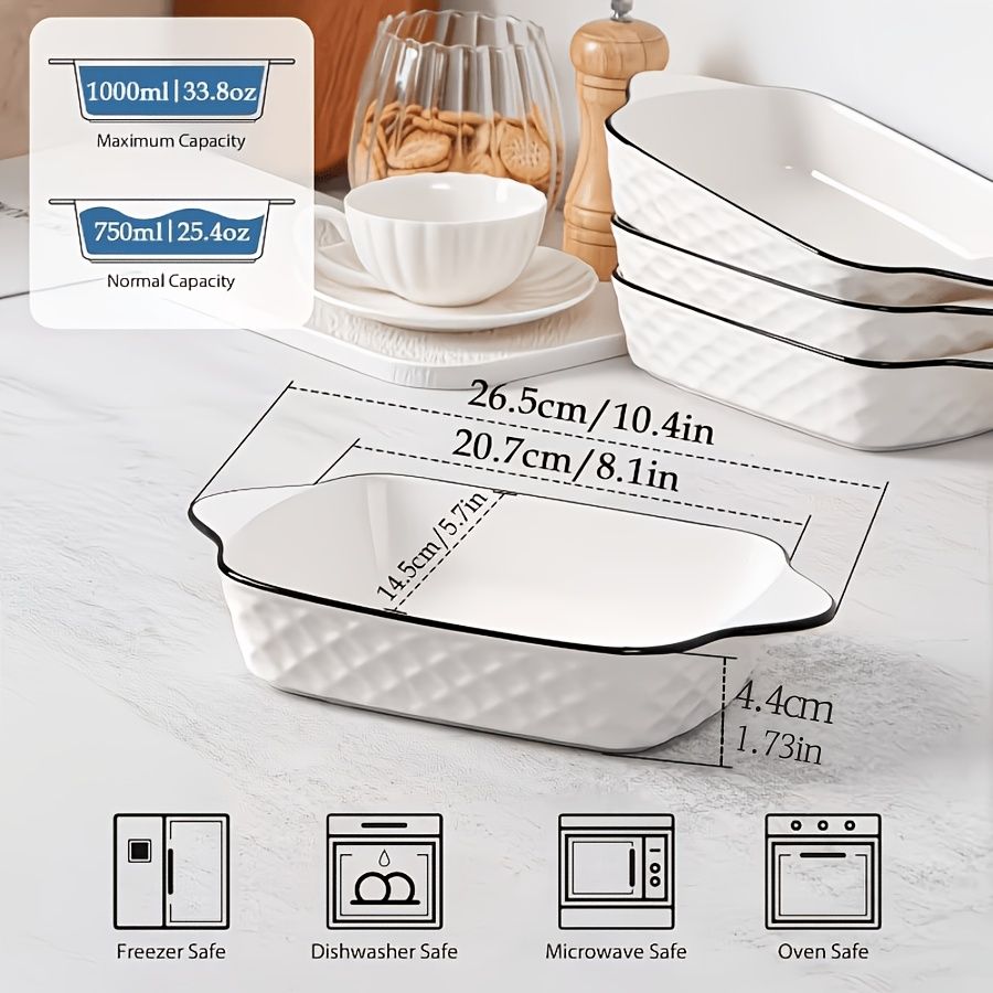 Rectangular Ceramic Baking Dishes Diamond Pattern