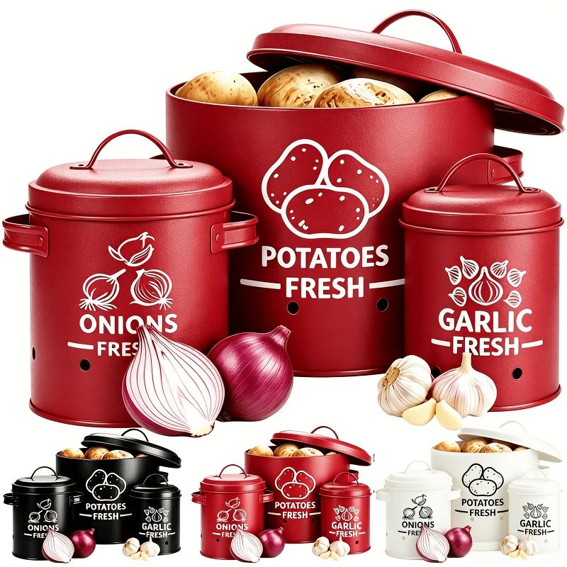 3-Piece Metal Vegetable Storage Set with Lids