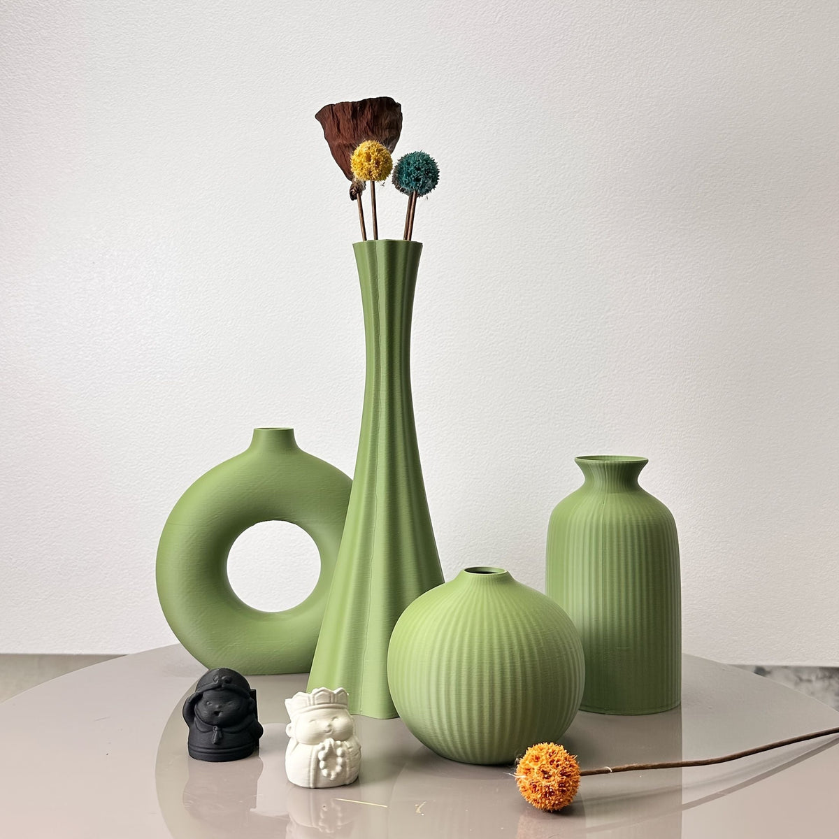 Olive Green Artistic Dried Flower Vase Set