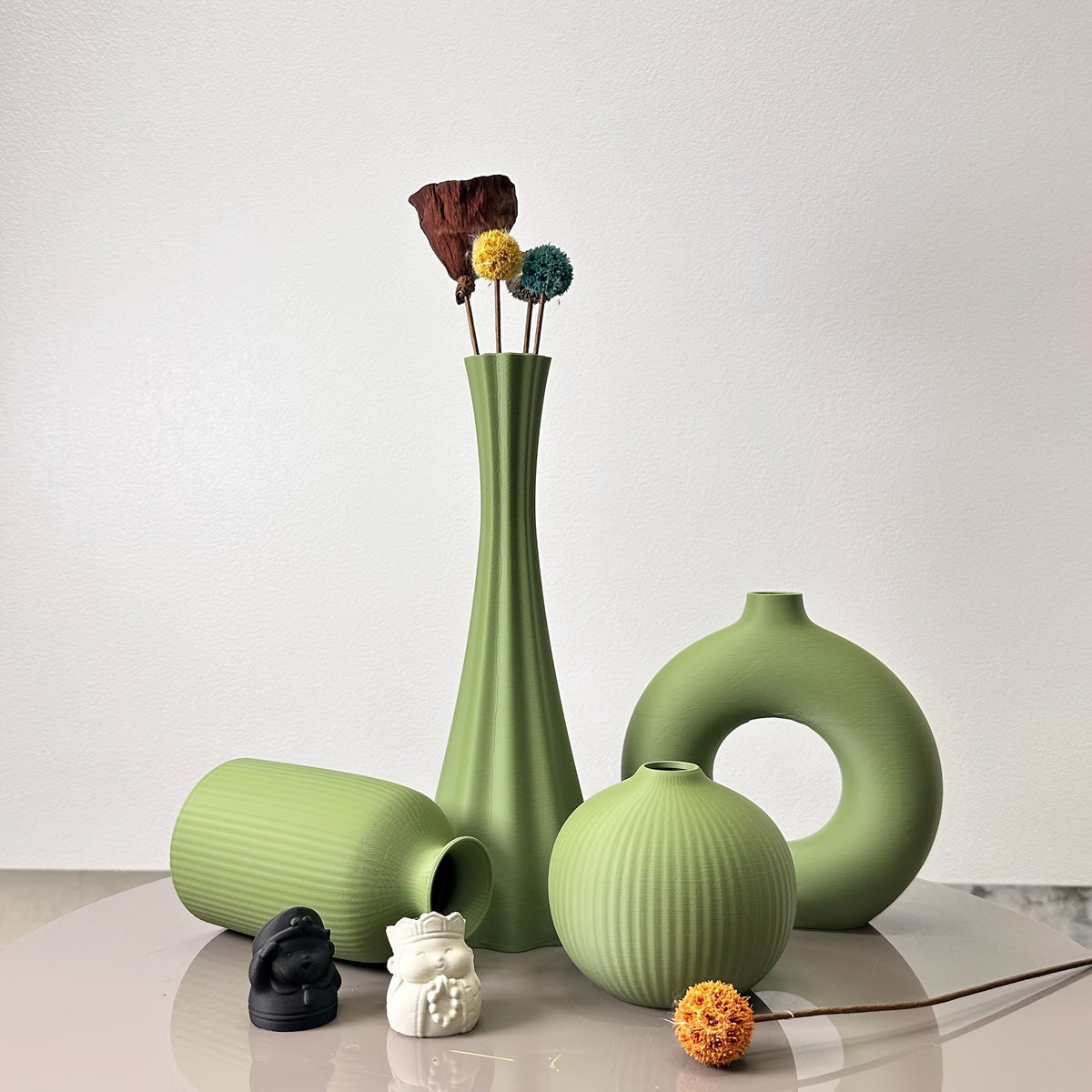 Olive Green Artistic Dried Flower Vase Set