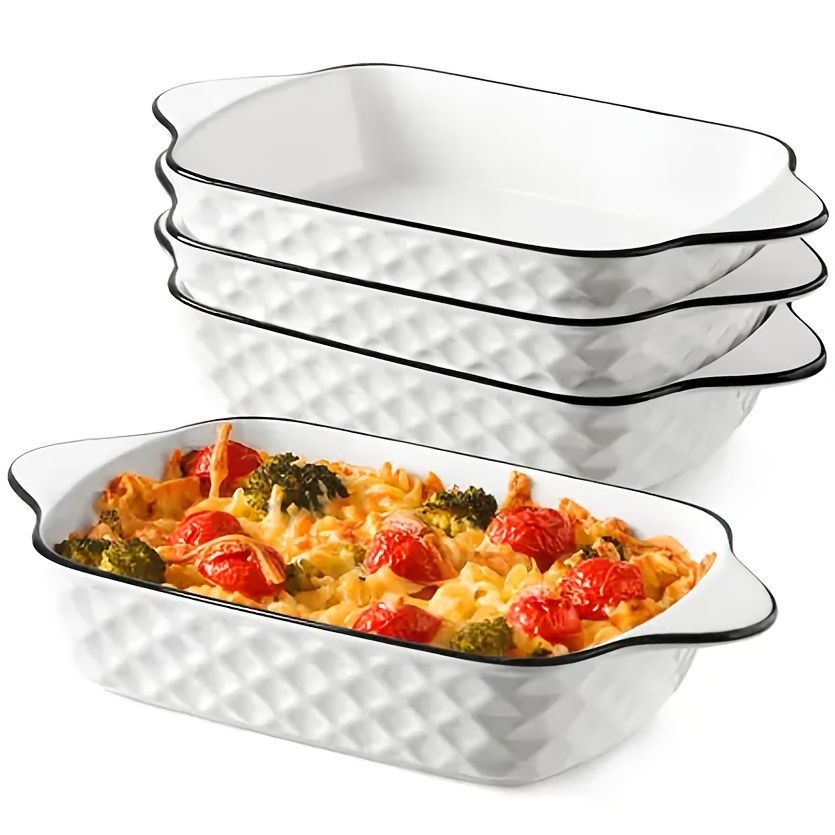 Rectangular Ceramic Baking Dishes Diamond Pattern