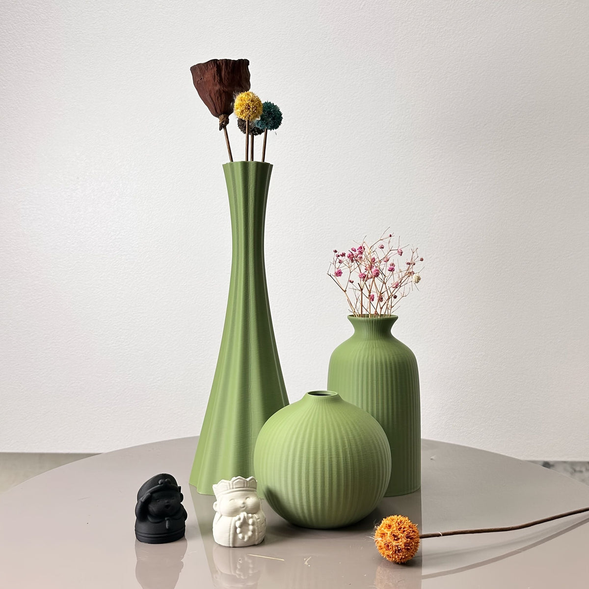 Olive Green Artistic Dried Flower Vase Set