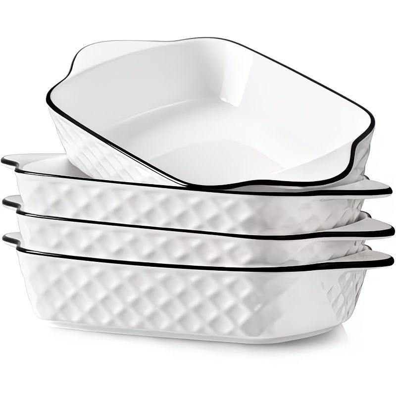 Rectangular Ceramic Baking Dishes Diamond Pattern
