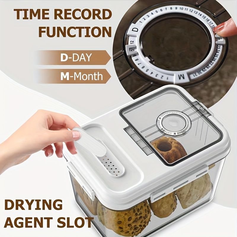 Airtight Bread Box with Time Recording Lid