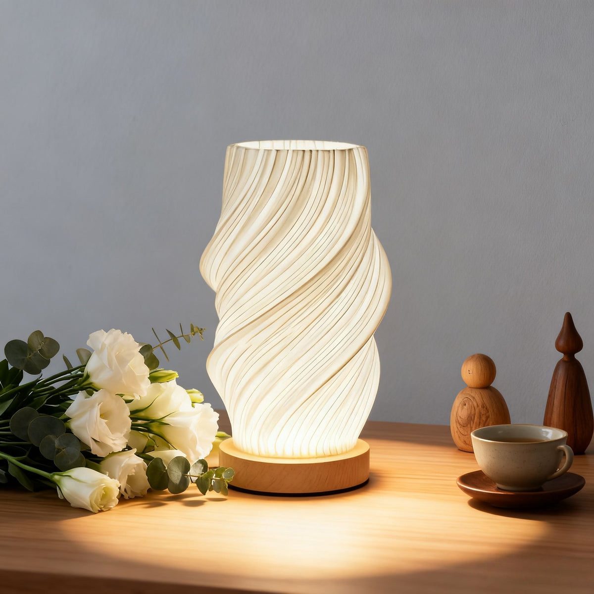 3D Printed Vase Night Light with Wooden Base