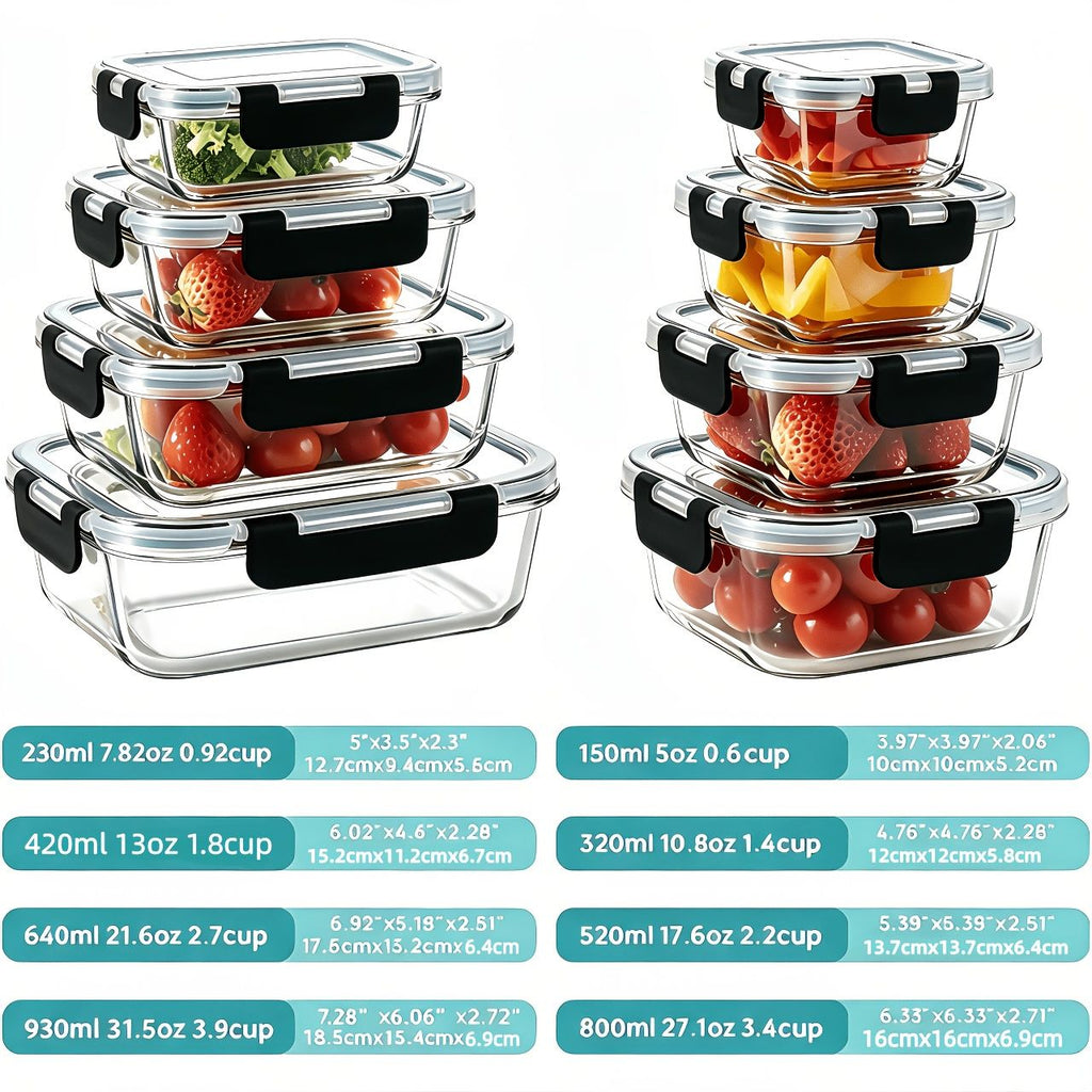 16-Piece Airtight Glass Food Storage Container Set