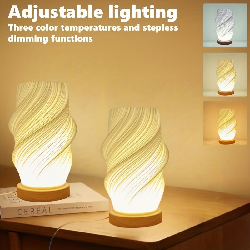 3D Printed Vase Night Light with Wooden Base