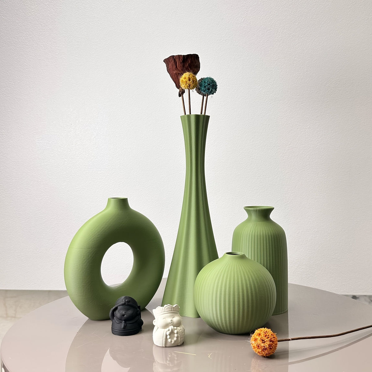 Olive Green Artistic Dried Flower Vase Set