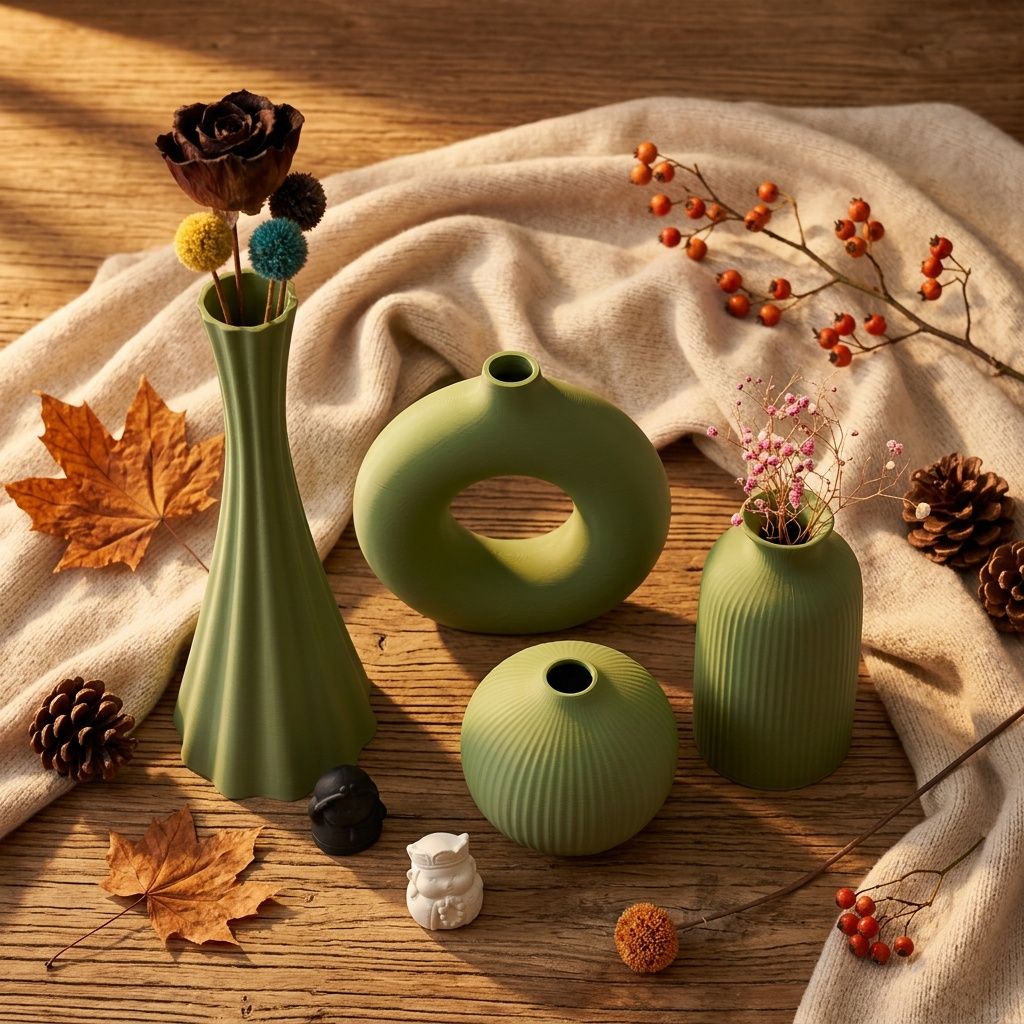 Olive Green Artistic Dried Flower Vase Set