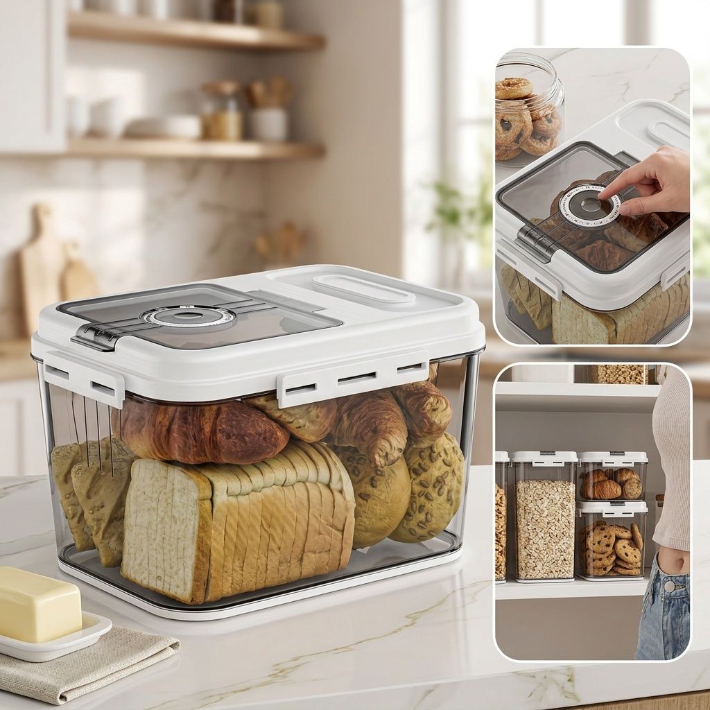 Airtight Bread Box with Time Recording Lid