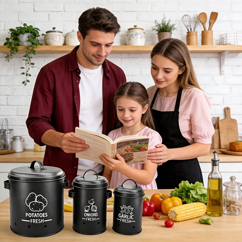 3-Piece Metal Vegetable Storage Set with Lids