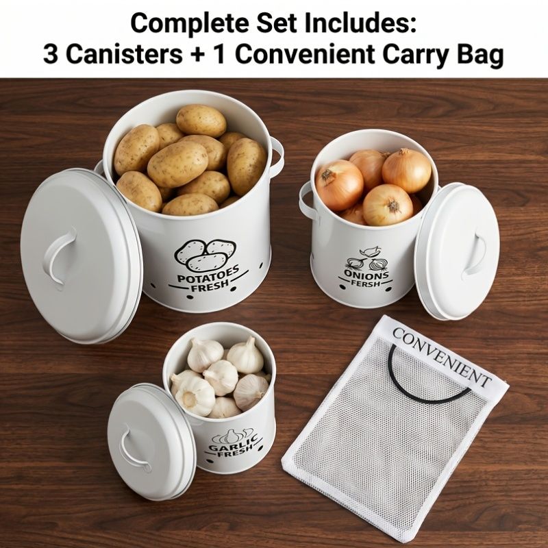 3-Piece Metal Vegetable Storage Set with Lids