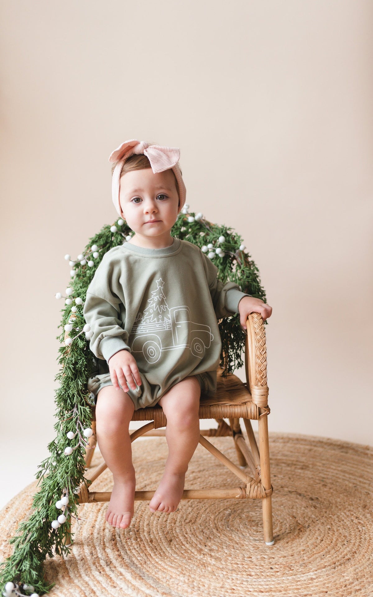 Christmas Tree Truck Baby Sweatshirt Romper