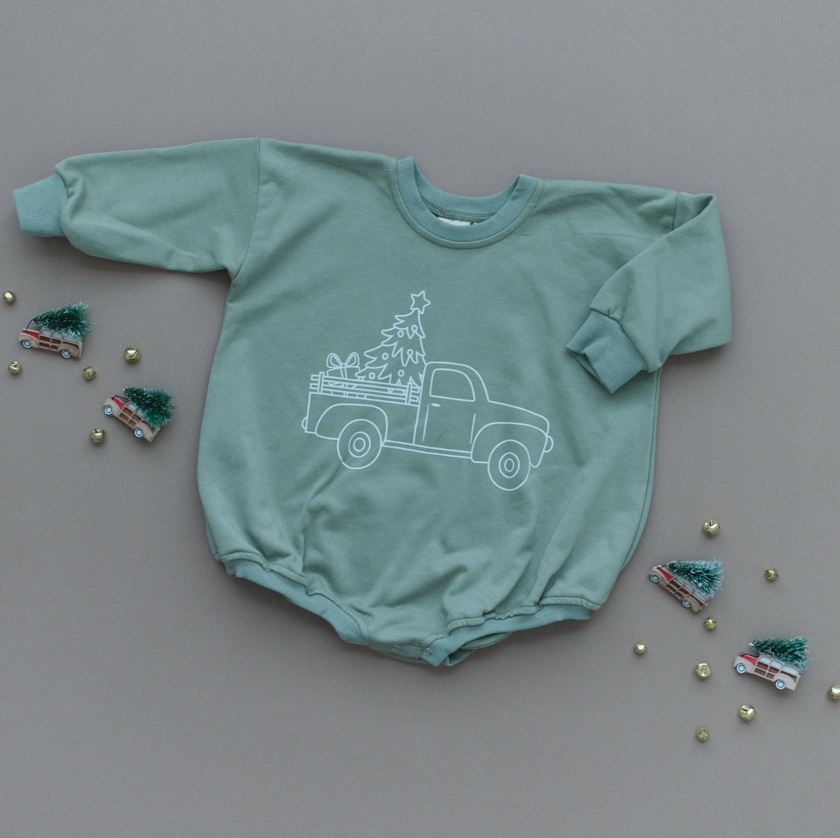 Christmas Tree Truck Baby Sweatshirt Romper