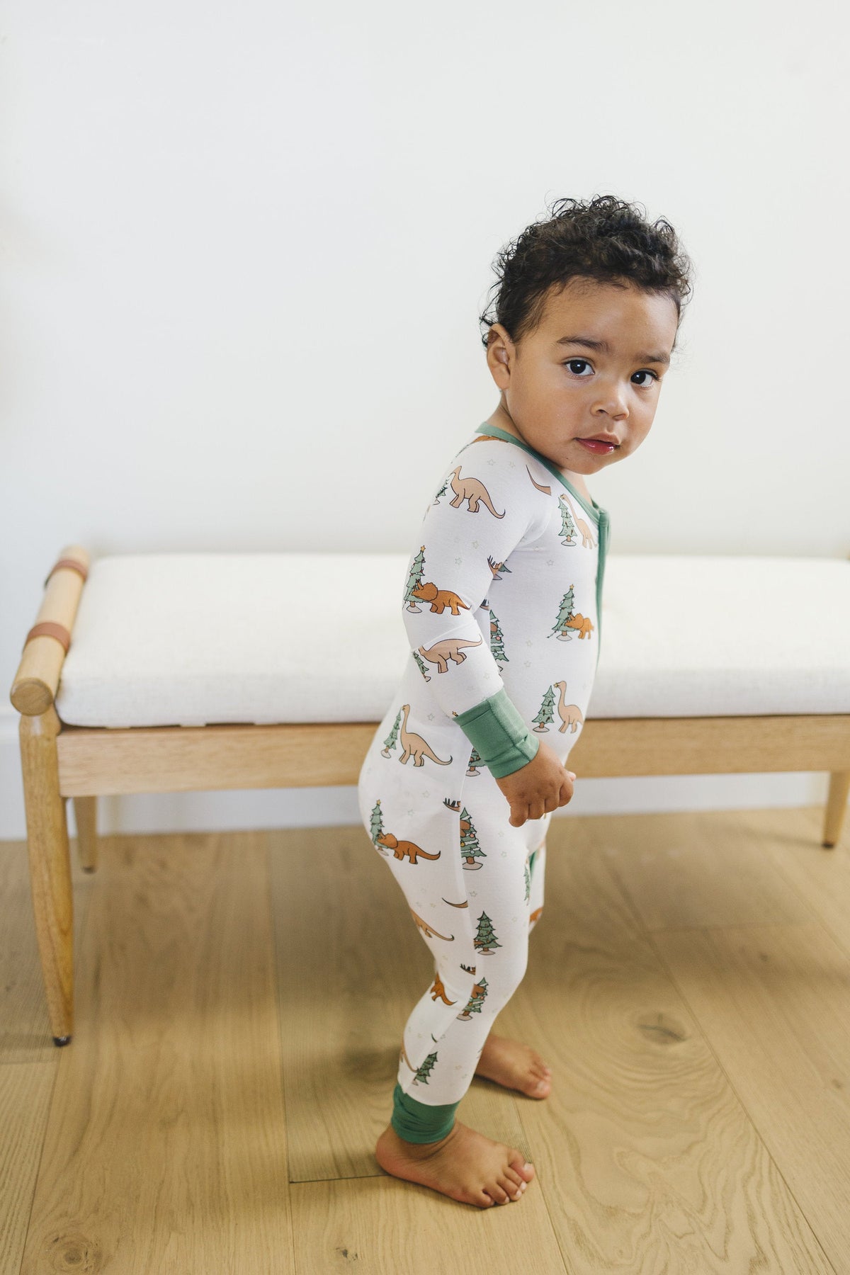 Christmas Tree-Rex Dino Bamboo Baby Zip Romper